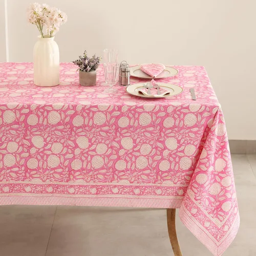 Miniatura 6 de Labhanshi Mantel rectangular de 6 plazas de algodón prelavado con estampado indio a mano, 60 x 90 pulgadas, diseño floral de algodón prelavado