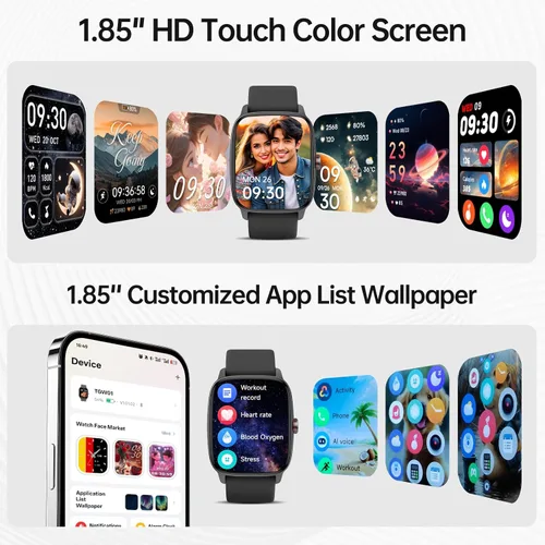Miniatura 7 de Relojes inteligentes para mujeres y hombres con llamada Bluetooth y voz IA, rastreador de fitness HD de 1.85" con monitor de frecuencia cardíaca