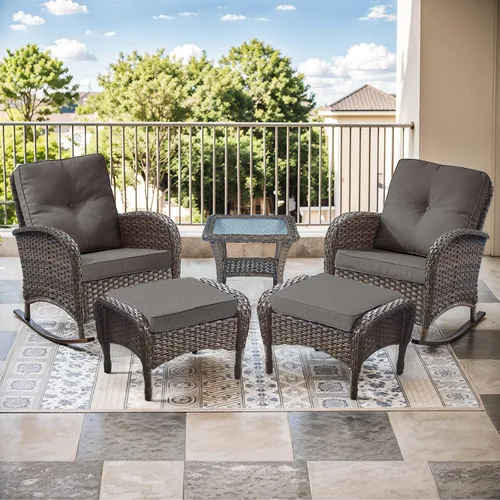 Miniatura 18 de Mecedora de Artfurniz para patio: Silla mecedora de mimbre para exteriores con cojín removible, con capacidad de peso de 300 libras, asiento Mimbre