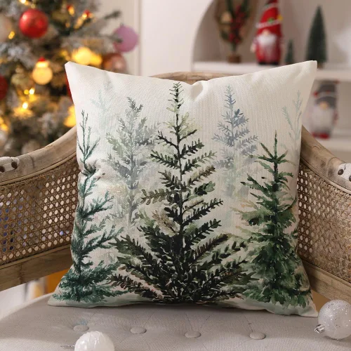 Miniatura 2 de DFXSZ Fundas de almohada de Navidad 16x16 pulgadas, juego de 2, árbol de Navidad de acuarela azul gris, fundas de almohada blancas decorativas