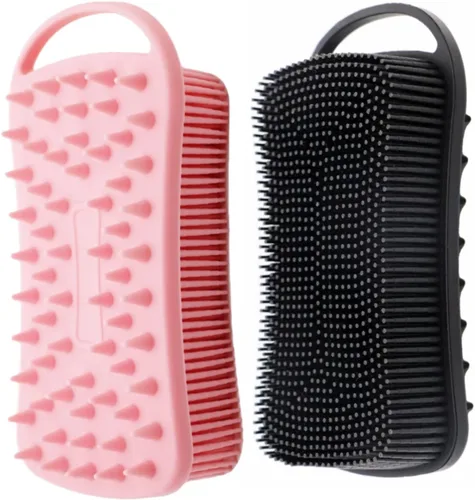 Miniatura 8 de Paquete de 2 exfoliantes corporales de silicona de doble cara para exfoliación, ducha y masaje del cuero cabelludo, cepillo 2 en 1 para baño