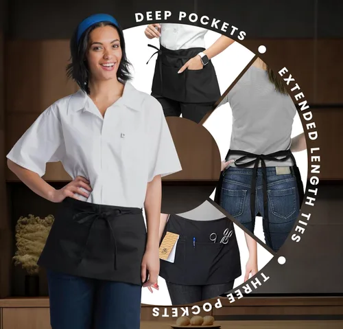 Miniatura 3 de Avalon Kitchen Server Aprons with 3 Pockets – 100% Polyester Waist Apron, 24x12 Inch Half Apron, Waitress Apron for Servers