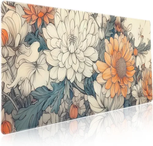 Miniatura 47 de Alfombrilla de mouse negra estética vintage para juegos botánicos, extendida, bonita planta verde bosque, naturaleza, floral, grande