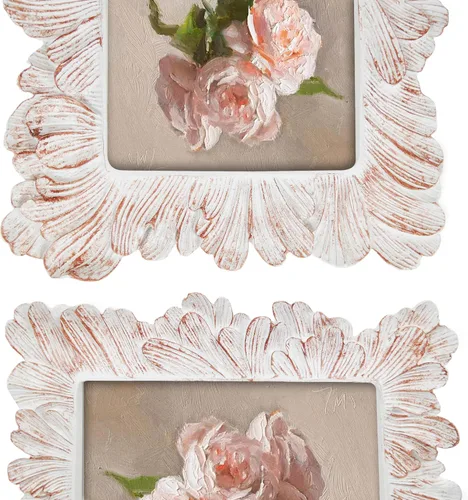 Miniatura 2 de Marcos de fotos vintage blancos para pared y mesa, marcos de fotos antiguos pequeños de 4 x 6 pulgadas con diseño floral adornado, estilo pintado a