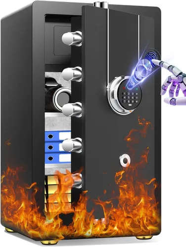 Miniatura 15 de Pequeña caja de seguridad biométrica inteligente para el hogar, mini caja fuerte para el hogar con alertas dobles antirrobo, modo silencioso