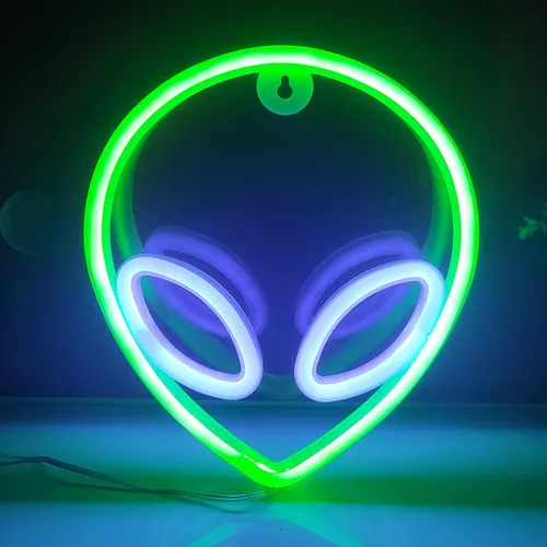 JYWJ Luz de neón alienígena, USB o 3-AA alimentada por pilas de neón, decoración de pared de escritorio LED, varias fiestas, decoración de locales