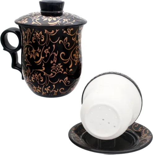 Miniatura 5 de Taza de té de porcelana con tapa de infusor y juegos de platillos – Taza de café de cerámica china Jingdezhen Taza de té de hoja suelta Sistema