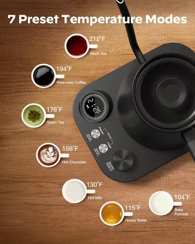 Miniatura 6 de Silonn Hervidor de cuello de cisne, hervidor eléctrico con control preciso de temperatura de ±1 °F, café pour-over, mantiene 212 °F por 4 horas