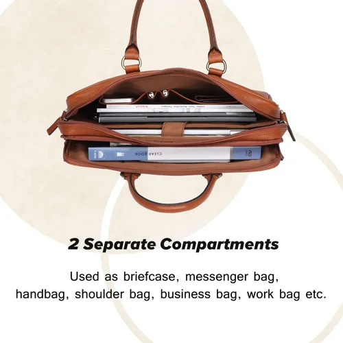 Miniatura 7 de Banuce Maletín de cuero italiano de grano completo para hombre, funda de 14 pulgadas, bolsa de trabajo para laptop, Beige, Maletín de cuero