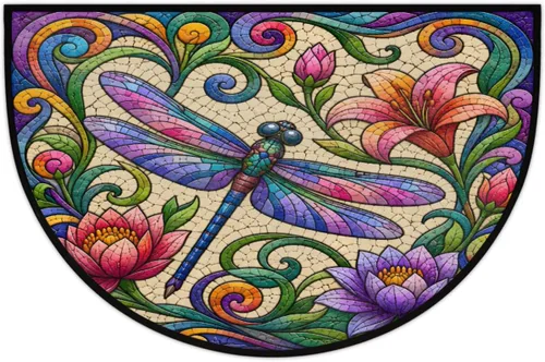 Miniatura 14 de Tapete semicircular de color rojo con girasol, antideslizante, de bienvenida para interiores, semicírculo, lavable, para baño, cocina, exterior