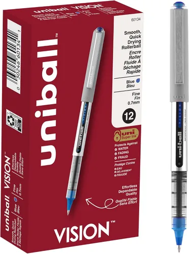 uni-ball Uniball Vision - Bolígrafos de punta fina de 0.028 in, color azul, 12 unidades