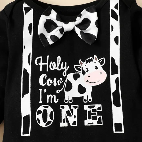 Miniatura 4 de Traje de primer cumpleaños para niño, traje de primer cumpleaños para bebé niño, disfraz de vaca sagrada con texto en inglés "I'm One