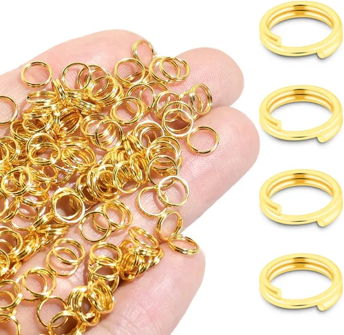 Miniatura 10 de 300 llaveros pequeños dorados de 1/2 pulgada, anillos divididos de doble bucle, mini llavero de metal para llavero, etiqueta de collar de mascotas
