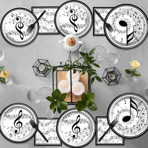 Miniatura 7 de ZOIIWA Platos con Notas Musicales y Servilletas con Temas Musicales, Vajilla de Mesa para Fiestas con Notas Musicales, Vajilla Desechable de Papel