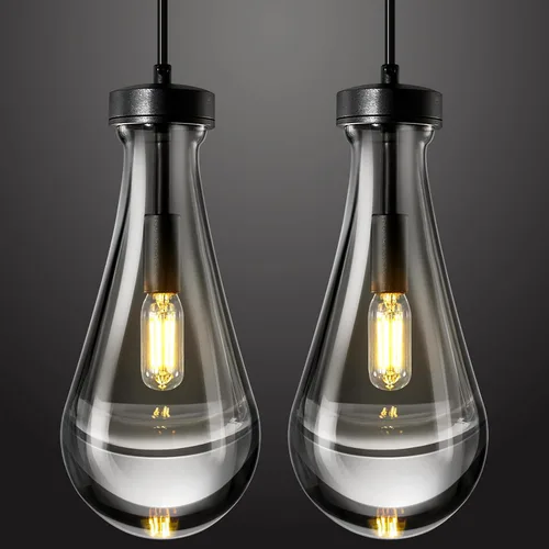 Miniatura 17 de Juego de 2 lámparas colgantes con forma de gota de lluvia, para isla de cocina, lámparas colgantes cromadas de cristal sólido transparente, Cromo