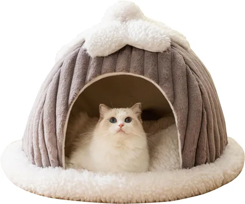 Miniatura 8 de Cama tipo cueva para gatos, bonita casa de gato de dibujos animados, tienda de campaña pequeña con almohada extraíble lavable, cama cálida para Verde