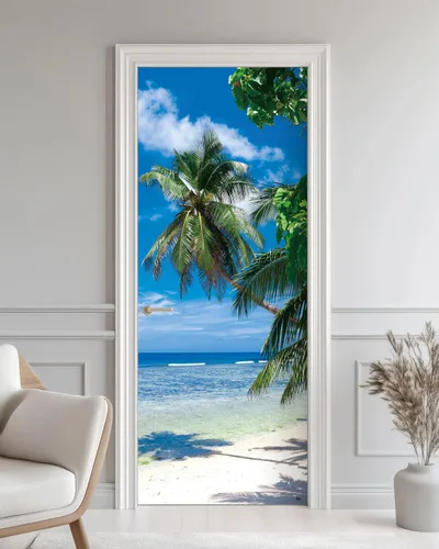 Miniatura 35 de FLFK Adhesivo de puerta - Playa y palmera, mural de pelar y pegar, tamaño combinado 36"x80", dividido en 2 piezas Mt2219