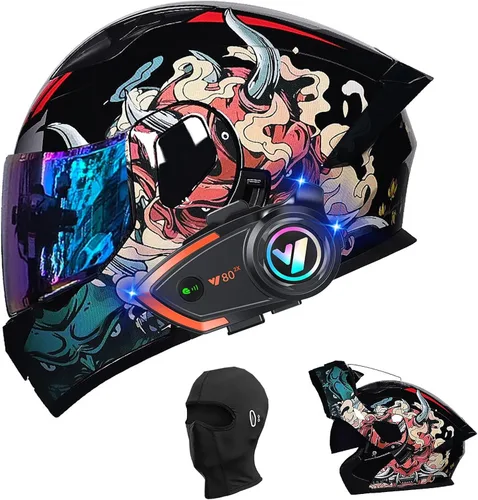 Cascos de motocicleta para hombre, aprobado por DOT, casco de motocicleta de cara completa para adultos, casco de motocicleta con doble visera, D