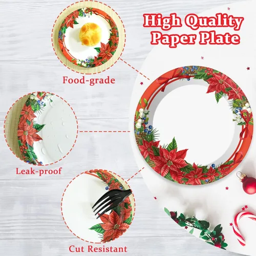Miniatura 3 de Chiazllta 48 platos de papel para fiesta de Navidad, platos desechables de postre de Pascua para fiestas temáticas de vacaciones y Año Nuevo