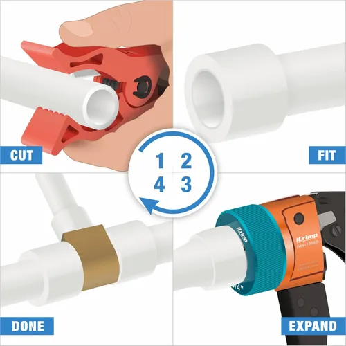 Miniatura 7 de iCrimp - Kit de herramientas de expansión de trinquete Pex con rotación automática PEX-a Tubing Expander, con cabezales de expansión ProPEX de 1/2