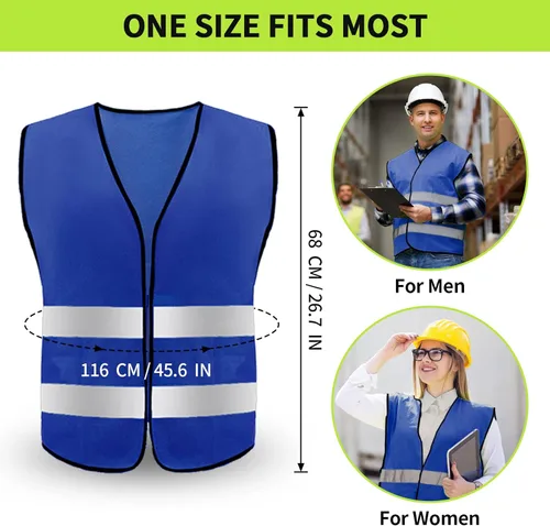 Miniatura 5 de Chaleco de seguridad, chaleco reflectante de alta visibilidad para hombres, trabajo, ciclismo, corredor, topógrafo, voluntario, carretera Azul