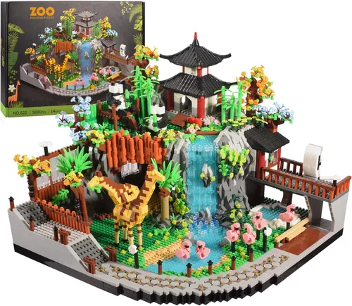 Juego de bloques de construcción de zoológico con jirafa, panda, flamenco, 5000 unidades para adultos o adolescentes a partir de 14 años, kit de