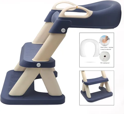 Miniatura 5 de Escalera de asiento de entrenamiento para niños pequeños, silla de inodoro con escalón más ancho, entrenador de baño para niños pequeños Azul
