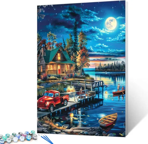 Miniatura 22 de Kit de pintura al óleo para ventana de playa, paisaje, por números, 16 x 20 pulgadas, lienzo, flores, paisaje, bricolaje, pintura al óleo para Pbn