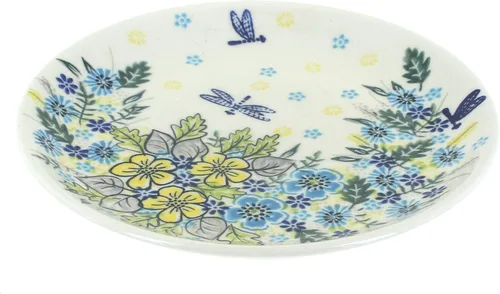 Platos de postre amarillos Alyssa de cerámica polaca de Blue Rose - Diámetro de 7.5" - Hermoso plato para pastel, aperitivos o bocadillos