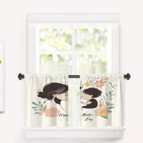 Miniatura 62 de Cortinas opacas de cocina con pintura al óleo de Europa rosa y negra para ventanas, cenefas opacas modernas de torre Eiffel de poliéster multicapa