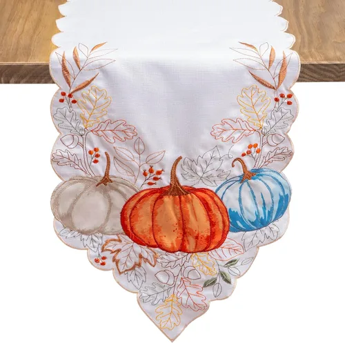 Camino de mesa de otoño, 13 x 72 pulgadas, calabazas bordadas, hojas, camino de mesa de otoño, Acción de Gracias, decoración de mesa para cocina,