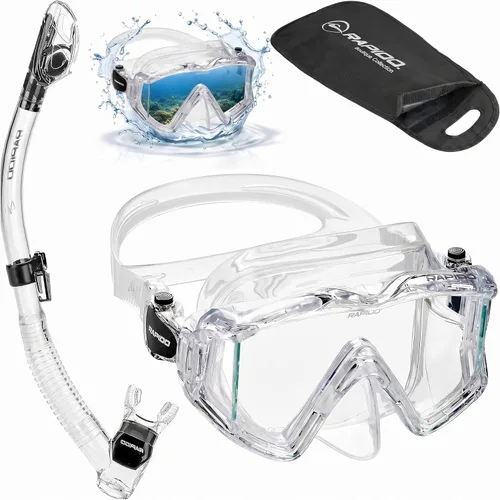 Miniatura 7 de Phantom Aquatics Rapido Clareza Máscara de Tres Lentes y Snorkel Combo