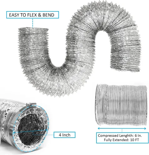 Miniatura 2 de Conducto de transición de aluminio flexible para secadora de ropa con 2 abrazaderas de tornillo sinfín.