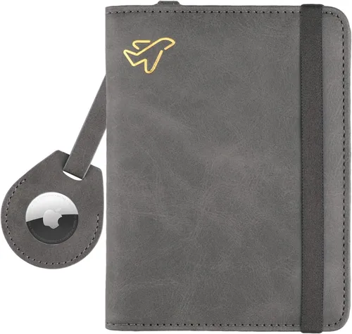 WALNEW Soporte para pasaporte AirTag, de piel sintética, con bloqueo RFID, funda para pasaporte, artículos esenciales de viaje para mujeres y
