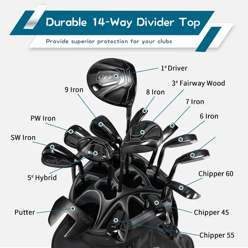 Miniatura 6 de KVV Bolsa Organizadora de Carrito de Alta Gama, Bolsa de Golf Silenciosa Premium con Asas Duales, 14 Ranuras de Bloqueo para Clubes para Hombre