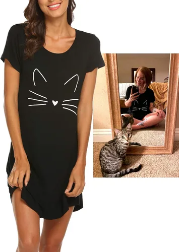Miniatura 2 de Hotouch - Camisas de noche, camisones con lindo cuello redondo y manga corta, suaves, estampados, tallas XS-XXL, para mujeres