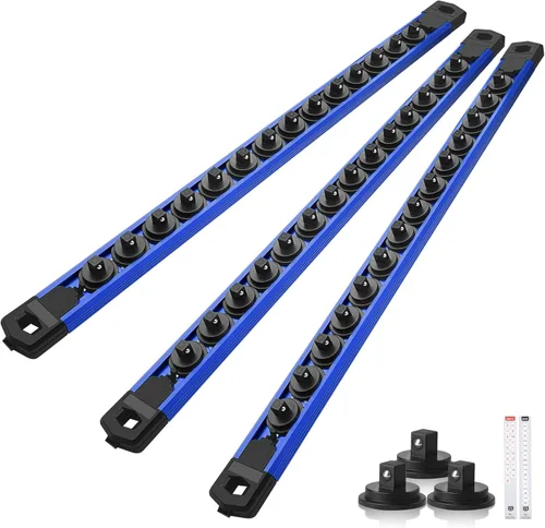 Miniatura 10 de Reniteco Juego de organizador de enchufes magnéticos, 3 piezas de 1/2 pulgada 3/8 pulgadas 1/4 pulgadas de aleación de aluminio con 40 clips Negro