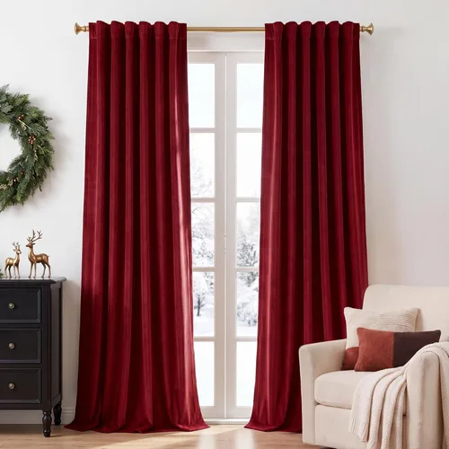 Miniatura 40 de StangH - Cortinas opacas de terciopelo con pestaña trasera, aislamiento térmico, para puerta corrediza, dormitorio, telón de fondo, estudio, teatro