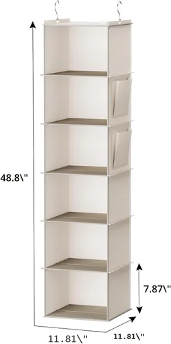 Miniatura 5 de YOUDENOVA - Organizador colgante para clóset con 6 estantes de almacenamiento con bolsillos laterales, beige