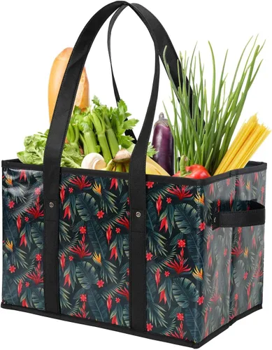 Miniatura 7 de Foraineam Juego de bolsas reutilizables para comestibles, bolsas de compras plegables y resistentes con fondo reforzado Follaje vibrante/paquete de 3