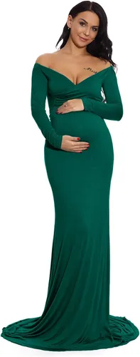 ZIUMUDY Vestido de Maternidad con Hombros Descubiertos para Sesión de Fotos y Fotografía, Vestido de Color Sólido para Baby Shower