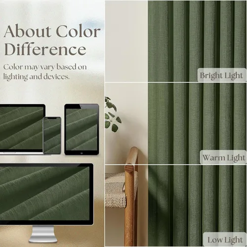 Miniatura 27 de Cortinas de lino natural con pliegues fruncidos de 120 pulgadas de largo para sala de estar, cortinas plisadas con ganchos y lengüeta trasera