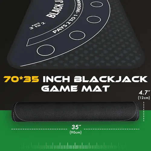 Miniatura 7 de Alfombrilla de Blackjack de 70 x 35 pulgadas, 21 alfombrillas de goma para mesa de casino, con bolsa de almacenamiento, 6 posavasos