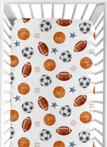 Miniatura 15 de Sweet Jojo Designs Sábana bajera ajustable para cuna (tema deportivo vintage) para niños, recién nacidos/bebés, patios de juegos, cunas portátiles