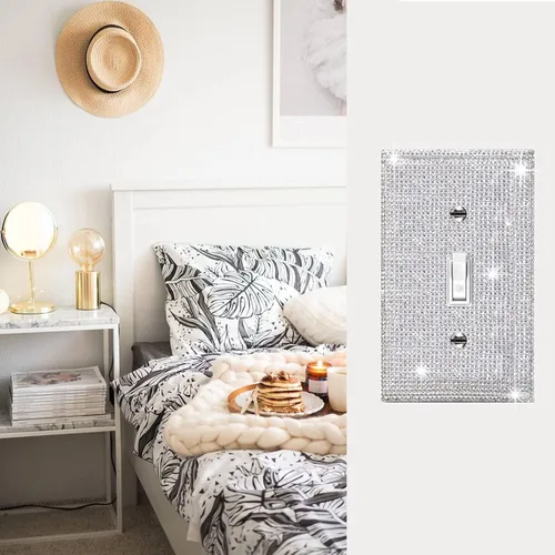 Miniatura 5 de 1 pieza de cubierta de placa de pared con diamantes de imitación brillantes plateados, cubierta decorativa para interruptor de luz con brillos