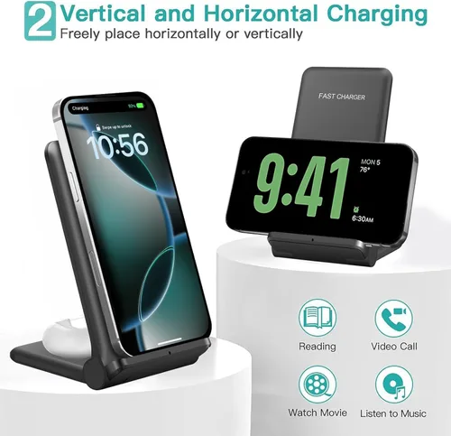 Miniatura 2 de Cargador inalámbrico de 25 W, estación de carga inalámbrica plegable 2 en 1 para Apple iPhone 16/16 Pro/15/14/13/12/11/Plus/SE/X/Airpods, PDKUAI 15W