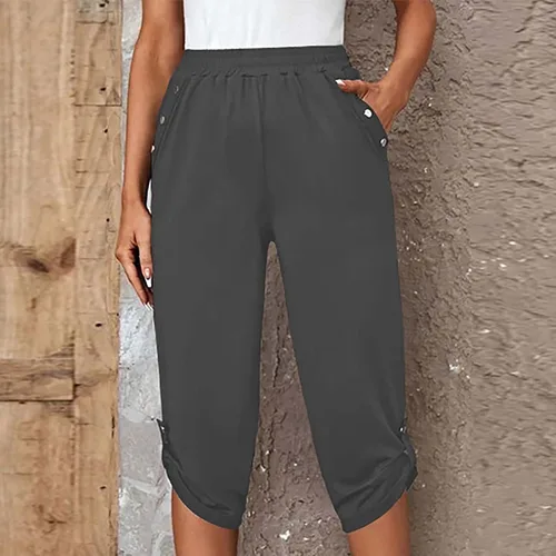 Miniatura 130 de Pantalones capri para mujer, estilo casual, de verano, elásticos, de cintura alta, pantalones de yoga, ajuste atlético, pantalones deportivos
