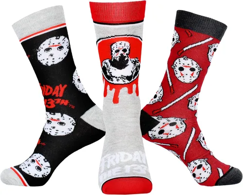 Viernes el 13 Jason Voorhees Calcetines de los hombres de la película de terror Slasher 3 Pack Mediados de la pantorrilla Adulto Calcetines