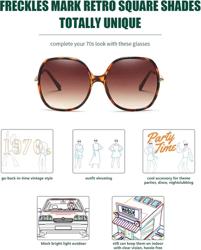 Miniatura 5 de Freckles Mark Gafas de sol cuadradas de gran tamaño de los años 70 para mujer, marco de plástico rectangular vintage