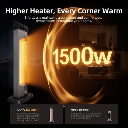 Miniatura 2 de Uthfy - Calentador eléctrico de patio al aire libre de 37 pulgadas, calentador infrarrojo de 1500 W con control remoto, temporizador de 12H